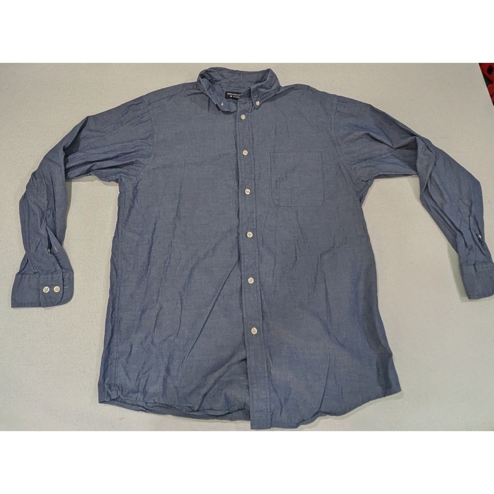 Roundtree & Yorke Button Down Shirt Mens M Blue Excellent Cotton Chambray LS